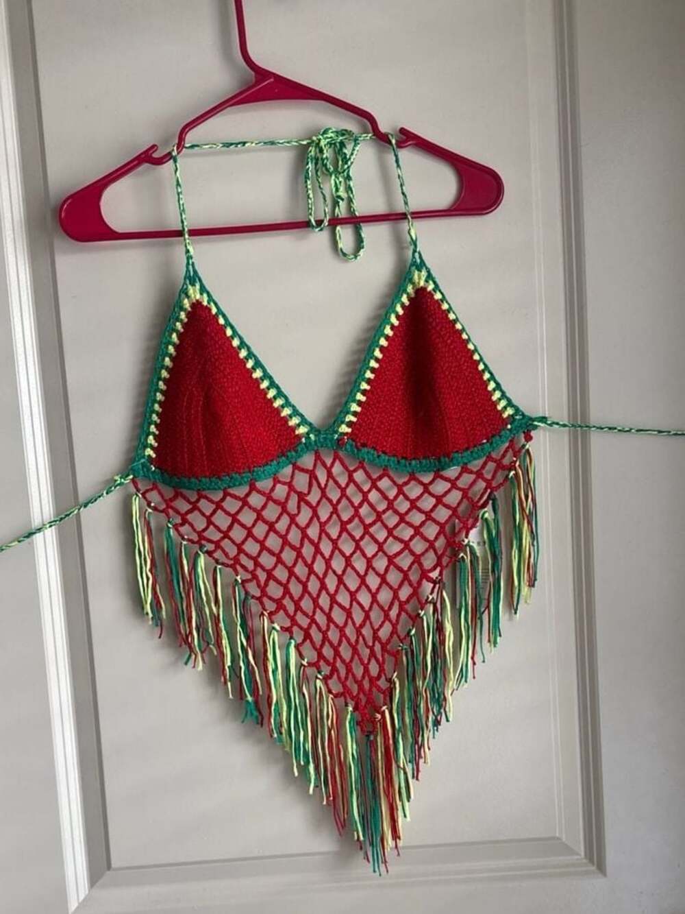 India Boutique  Crochet Mesh Fringe Halter Top
